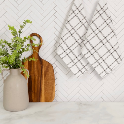 Everyday Living Grid Kitchen Towels - Black Perspective: right