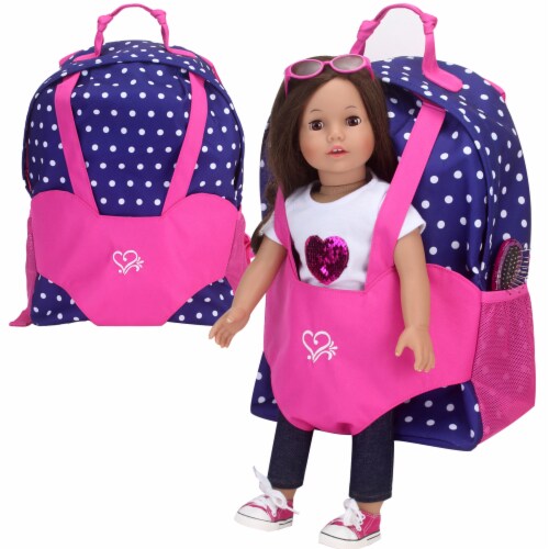 Sophia s Polka Dot Backpack Carrier to fit 15 18 Dolls Navy