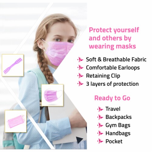 Health Pack PPE Kit (Case of 20 Kits) for School, Student, Kids 6-12 Years - Pink Perspective: right