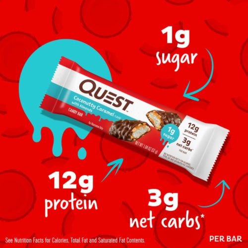 Quest Coconutty Caramel Protein Candy Bar with Almonds Perspective: right