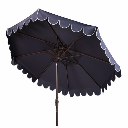 SAFAVIEH Outdoor Collection Venice Single Scallop 9-Foot Tilt Umbrella Navy/White Perspective: right