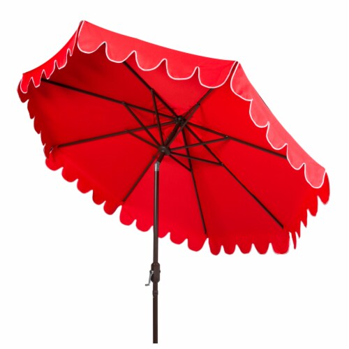 SAFAVIEH Outdoor Collection Venice Single Scallop 9-Foot Tilt Umbrella Red/White Perspective: right