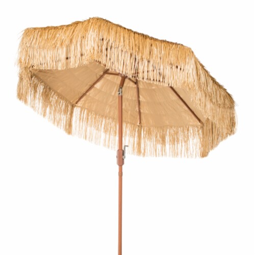 SAFAVIEH Outdoor Collection Tiki 9-Foot Crank Umbrella Tan Perspective: right