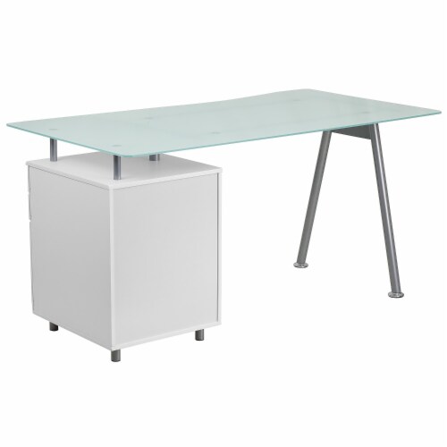 Flash Furniture 59 Glass Glass Computer Desks Frosted Top/White Finish (NANWK021) Perspective: right