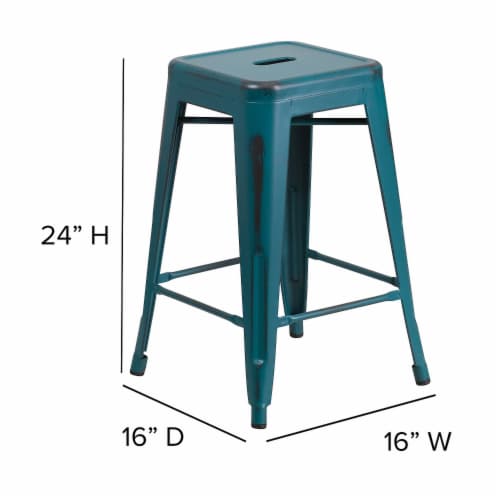 Flash Furniture 24'' High Backless Distressed Metal Indoor Counter-Height Stool Blue Perspective: right