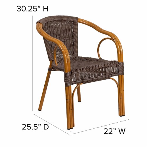 Flash Furniture Cadiz Series Bamboo Patio Chair Dark Brown Rattan/Red Bamboo-Aluminum Frame Perspective: right