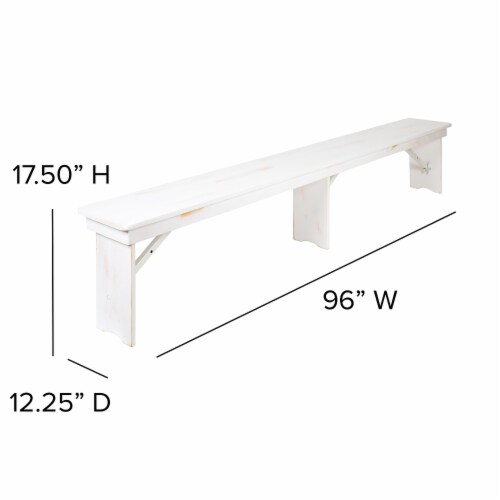 Flash Furniture Pine Wood 3-Seat Farm Table Folding Bench Antique Rustic White (XAB96X12LWH) Perspective: right