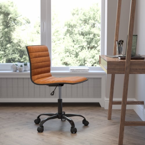 Flash Furniture Low Back Armless Ribbed Swivel Task Chair Brown DS512BBRBK Perspective: right
