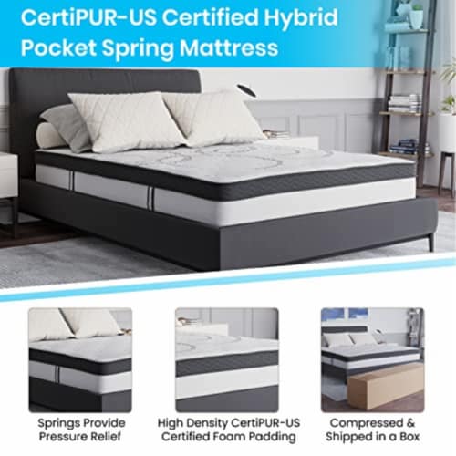 14 Inch Metal Platform Bed Frame With 10 Inch Pocket Spring In A