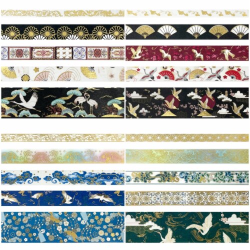 Wrapables Gold Foil Washi Tape in Gift Box Set (20 Rolls), Festive Cranes Perspective: right