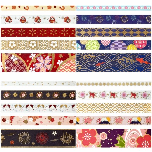 Wrapables Gold Foil Washi Tape in Gift Box Set (20 Rolls), Floral Fireworks Perspective: right