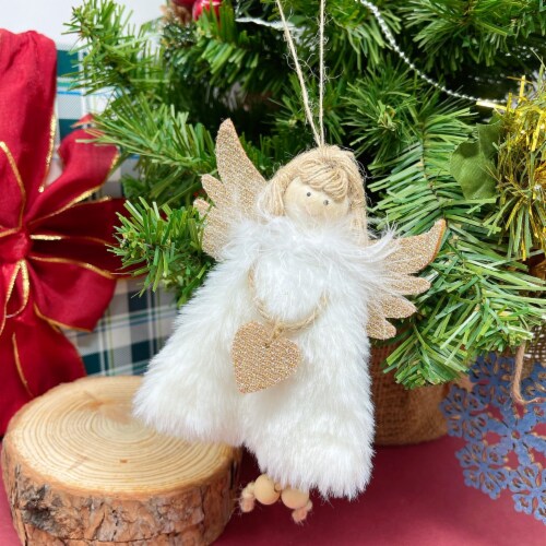 Wrapables Christmas Angel Ornaments Hanging Tree Decorations (Set of 3), Pink Khaki White Perspective: right