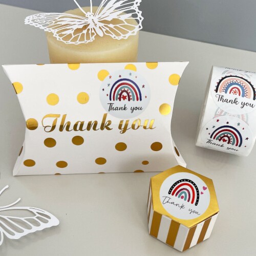Wrapables 1.5 Inch Rainbow Thank You Stickers Roll for Boxes & Bags (500pcs) Perspective: right