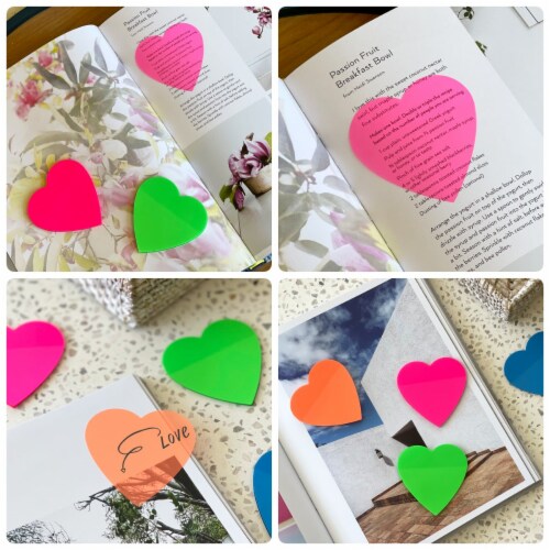 Wrapables Waterproof Transparent Sticky Notes for Home, School, Office (Set of 5), Hearts Perspective: right
