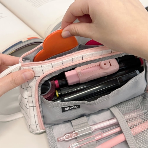 Angoo, Office, Angoo Large Capacity Pink Pencil Case Stationery Bag