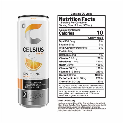CELSIUS® Sparkling Orange Energy Drink Can Perspective: right