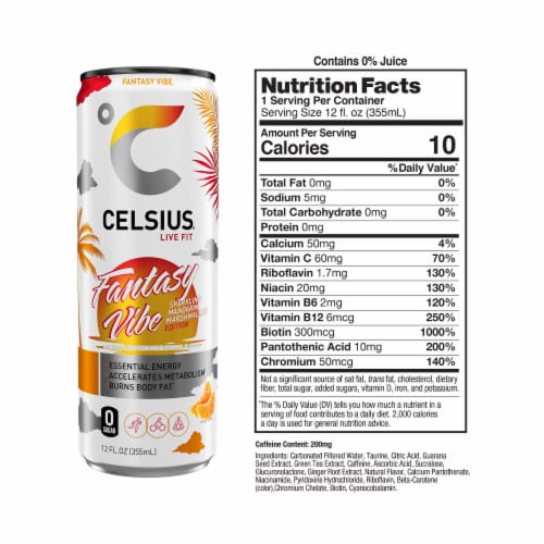 Celsius® Sparkling Mandarin Marshmallow Fantasy Vibe Essential Energy Drink Perspective: right
