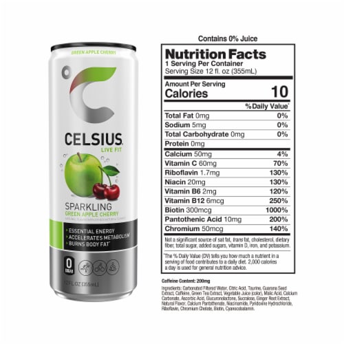 CELSIUS® Sparkling Green Apple Cherry Energy Drink Can Perspective: right