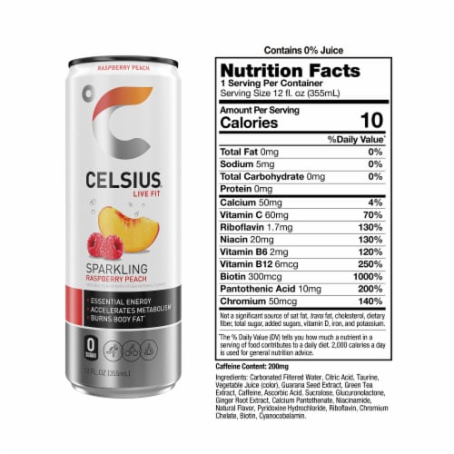 CELSIUS® Sparkling Raspberry Peach Energy Drink Can Perspective: right