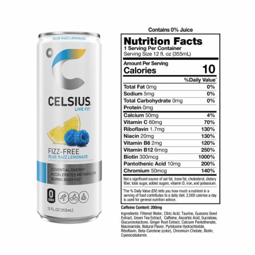 CELSIUS® Fizz Free Blue Razz Lemonade Energy Drink Can Perspective: right