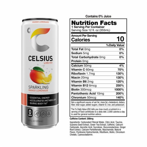 CELSIUS® Sparkling Mango Lemonade Energy Drink Can Perspective: right