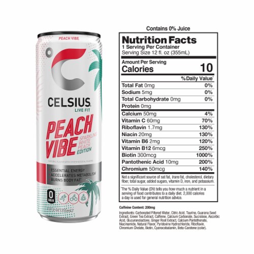 CELSIUS® Sparkling Peach Vibe Energy Drink Can Perspective: right