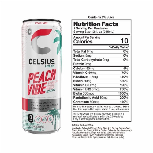 CELSIUS® Sparkling Peach Vibe Energy Drink Multipack Cans Perspective: right