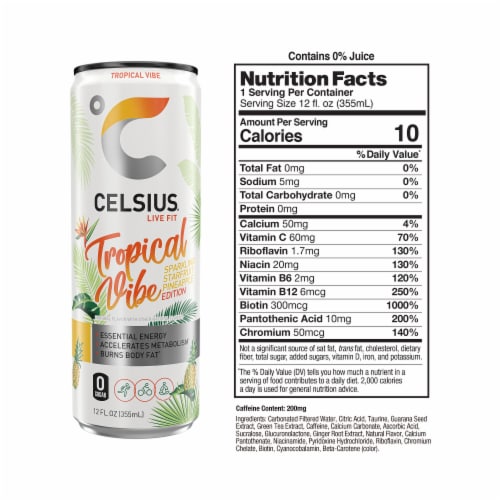 Celsius® Tropical Vibe Sparkling Starfruit Pineapple Energy Drink Perspective: right