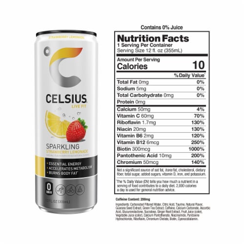 CELSIUS Sparkling Strawberry Lemonade Energy Drink Perspective: right