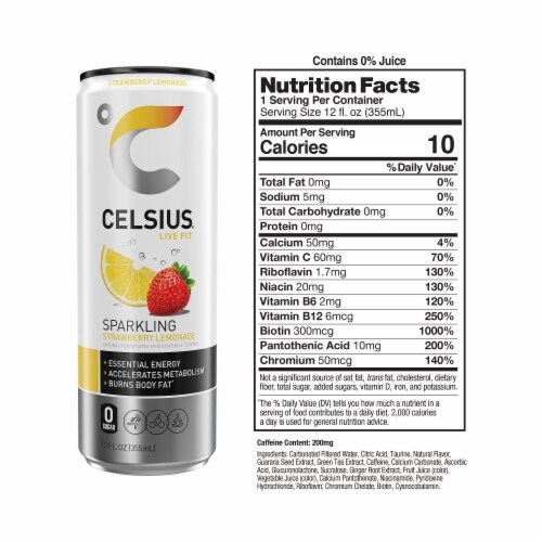 CELSIUS® Sparkling Strawberry Lemonade Energy Drink Can Perspective: right