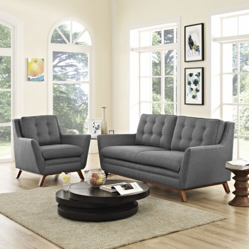 Beguile Living Room Set Upholstered Fabric Set of 2 - Gray Perspective: right