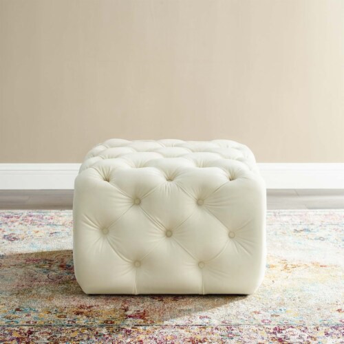 Ivory velvet ottoman store
