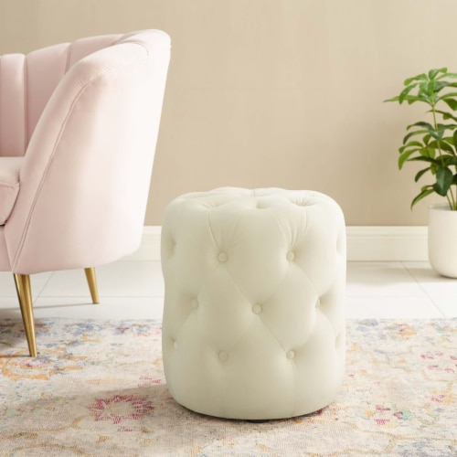 Ivory velvet ottoman discount