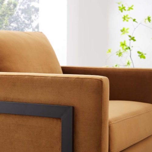 Posse Performance Velvet Accent Chair Black Cognac Perspective: right