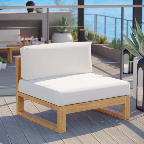 Upland Outdoor Patio Teak Wood Armless Chair, Natural White Perspective: right