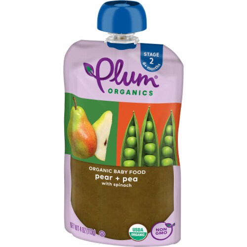 Plum Organics® Pear Spinach & Pea Stage 2 Baby Food Pouch Perspective: right
