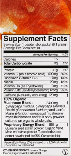 Om Organic Mushroom Nutrition Citrus Orange Energy Stick Packets Perspective: right
