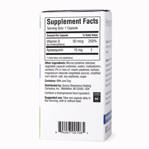 Prevagen® Regular Strength For Your Brain Dietary Supplement Capsules 10mg Apoaequorin Vitamin D Perspective: right