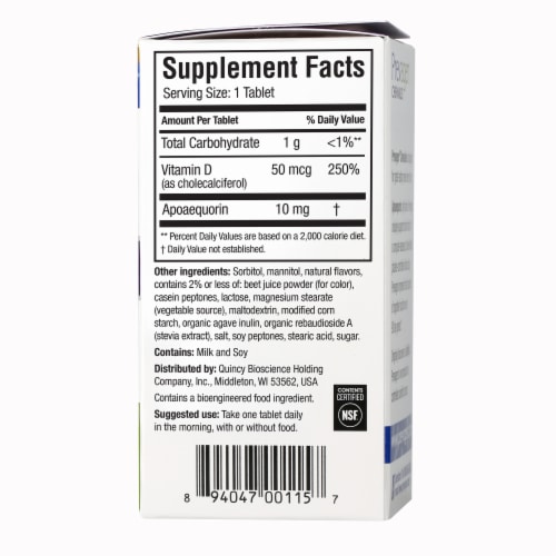 Prevagen® Regular Strength For Your Brain Mixed Berry Chewable Tablets 10mg Apoaequrin Vitamin D Perspective: right