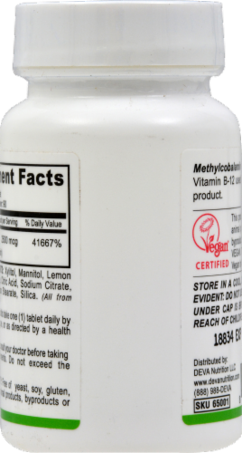 Deva Vegan Sublingual B12 Tablets 2500mcg Perspective: right