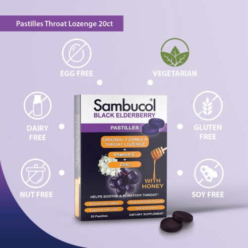 Sambucol® Black Elderberry Pastilles with Honey Dietary Supplement Perspective: right