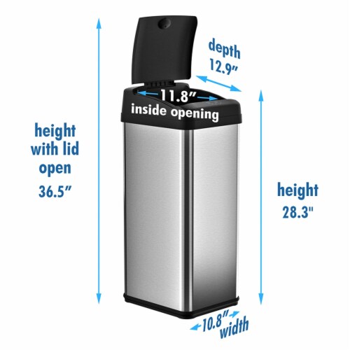 iTouchless Stainless Steel Sensor Trash Can with Wide Lid Opening and AbsorbX Odor Control Perspective: right