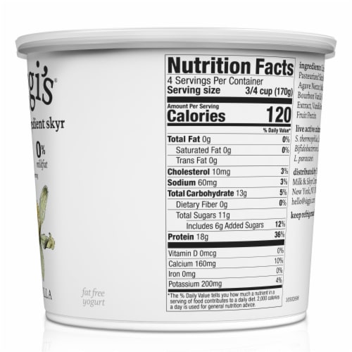 Siggi's Vanilla Nonfat Icelandic Style Skyr Yogurt Tub Perspective: right