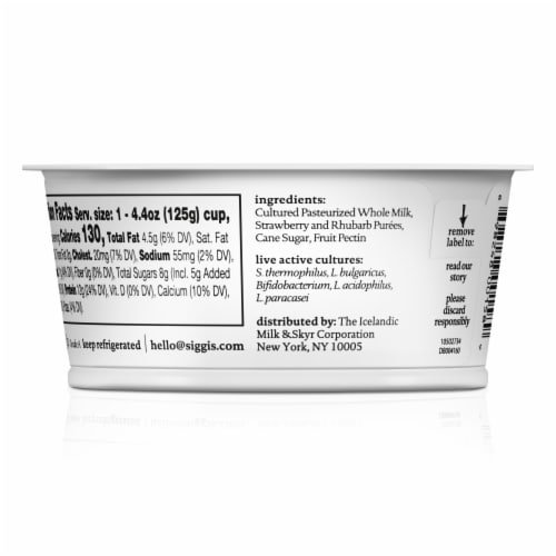 siggi’s Strawberry & Rhubarb Icelandic-Style Whole Milk Yogurt, 4.4 oz Perspective: right