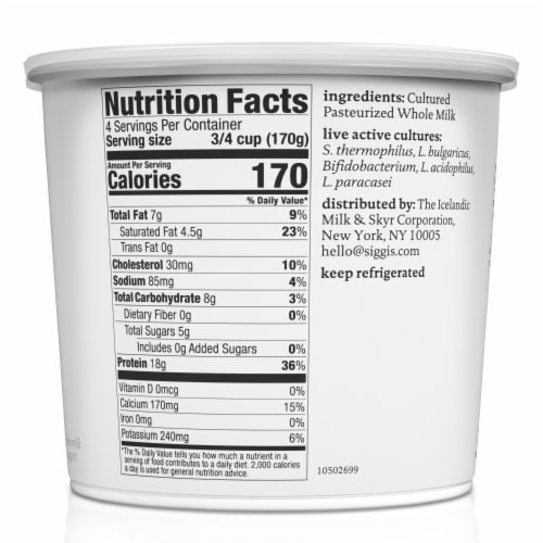 siggi’s Icelandic Skyr Whole Milk Yogurt, Plain Perspective: right