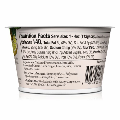 Siggi's® Lemon Triple Cream Icelandic Style Skyr Yogurt Cup Perspective: right