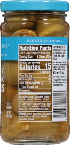 Tillen Farms® Garlic Jalapeno Olives in Vermouth Perspective: right