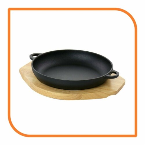 9.5 Round Cast Iron Wok/Skillet with Handles & Wooden Base (1 Skillet) by MyXOHome Perspective: right