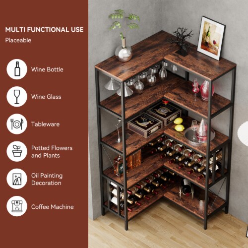 Simplie Fun Industrial Corner Wine Rack with Glass Holder and Ample Storage 1 count QFC
