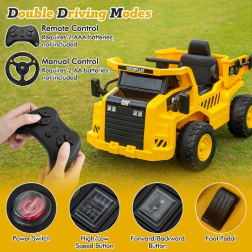 Hivvago 12V Caterpillar Licensed Kids Ride on Dump Truck with Tiltable ...